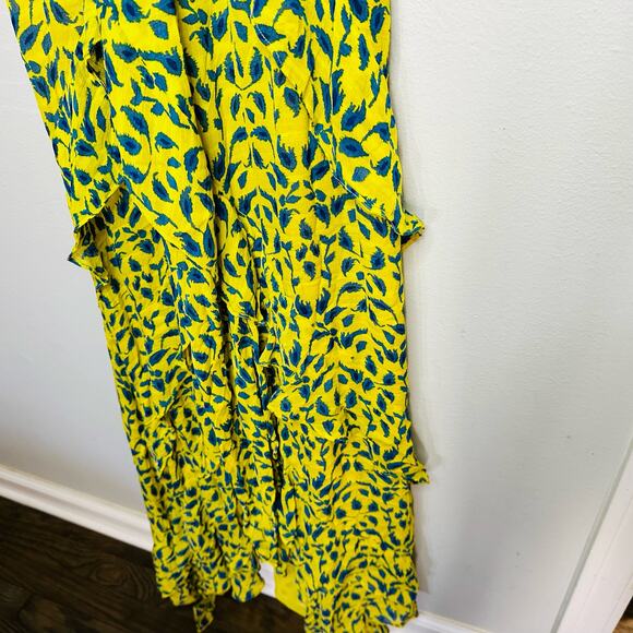 TANYA TAYLOR Yellow Blue Printed Silk Chiffon V-Neckline Maxi Dress Size 2 - Picture 5 of 13
